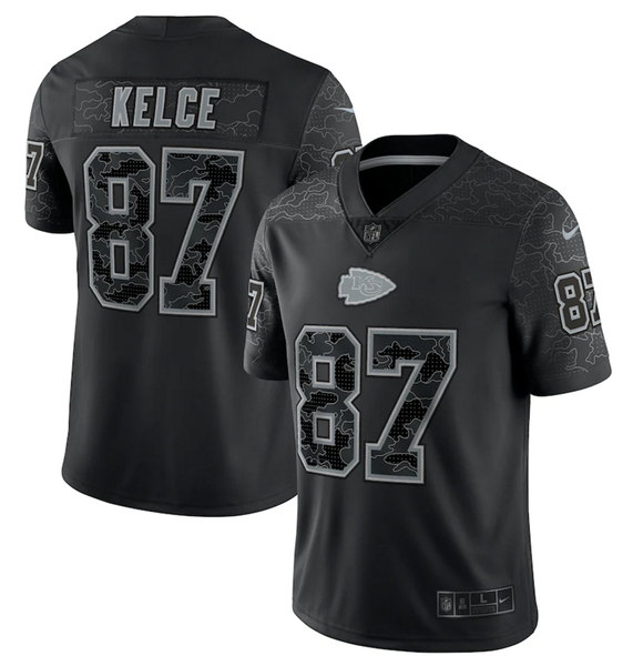 Men's Kansas City Chiefs #87 Travis Kelce Black Reflective Limited Stitched Jersey