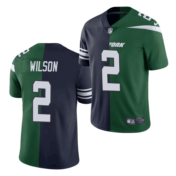 Men's New York Jets #2 Zach Wilson 2021 Green/Navy Split Stitched NFL Jersey