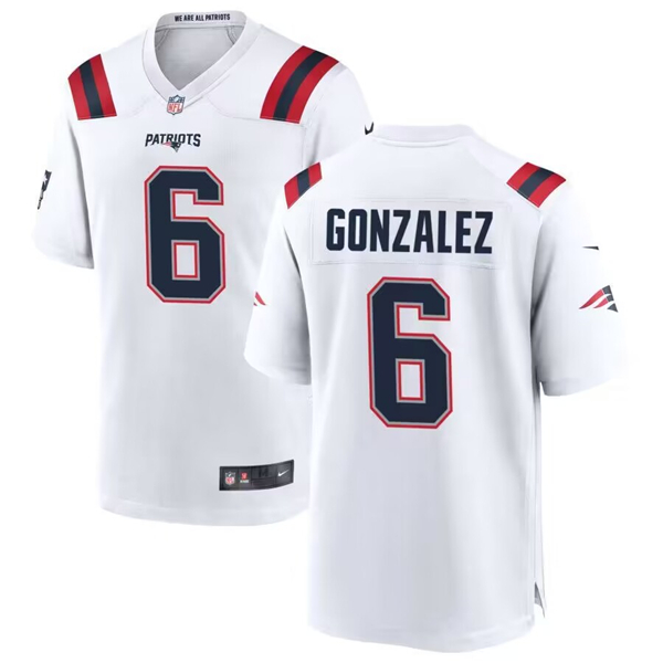 Men's New England Patriots #6 Christian Gonzalez White Football Stitched Game Jersey