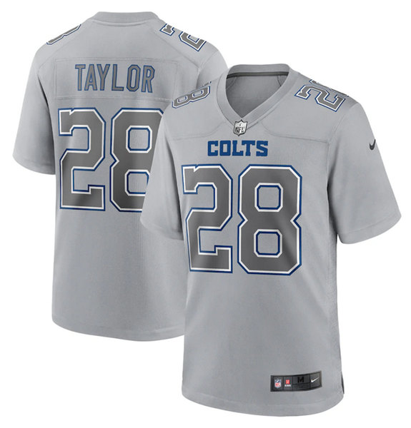 Men's Indianapolis Colts #28 Jonathan Taylor Gray Atmosphere Fashion Stitched Game Jersey
