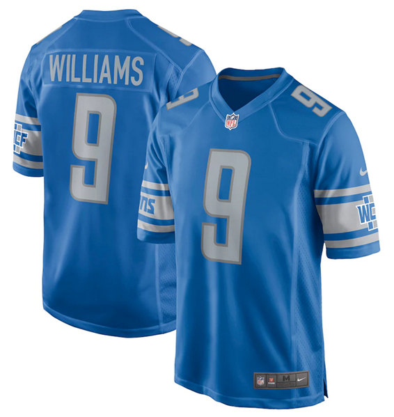 Men's Detroit Lions #9 Jameson Williams Blue 2022 Stitched Game Jersey