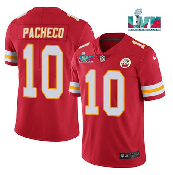 Men’s Kansas City Chiefs #10 Isiah Pacheco Red Super Bowl LVII Patch Vapor Untouchable Limited Stitched Jersey