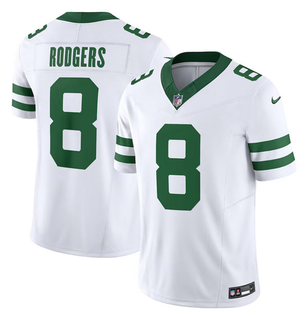 Men's New York Jets #8 Aaron Rodgers White 2023 F.U.S.E. Vapor Limited Throwback Stitched Football Jersey