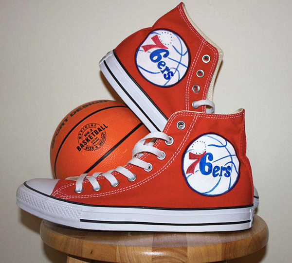 Men's NBA Philadelphia 76ers Repeat Print High Top Sneakers shoes 001
