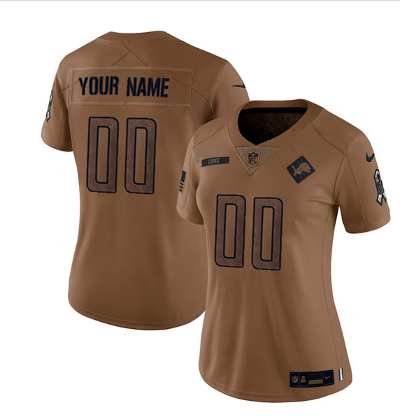 Women's Detroit Lions Active Player Custom Brown 2023 Salute To Service Football Stitched Jersey
