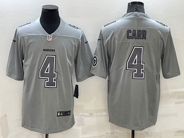 Men's Las Vegas Raiders #4 Derek Carr Gray With Patch Atmosphere Fashion Stitched Jersey
