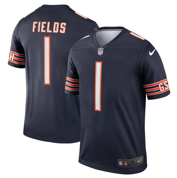 Men's Chicago Bears #1 Justin Fields Navy Stitched Football Jersey