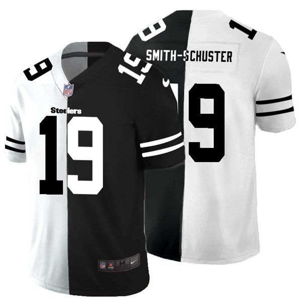 Men's Pittsburgh Steelers #19 JuJu Smith-Schuster Black White Split 2020 Stitched Jersey