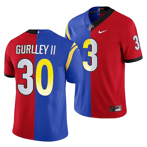 Men's Los Angeles Rams X Georgia Bulldogs #30 Todd Gurley II Red/Royal Split Stitched Jersey