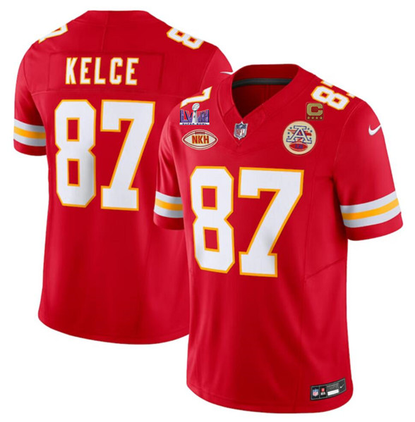 Men's Kansas City Chiefs #87 Travis Kelce Red 2024 F.U.S.E. Super Bowl LVIII Patch With "NKH" Patch And 4-star C Patch Vapor Untouchable Limited Football Stitched Jersey