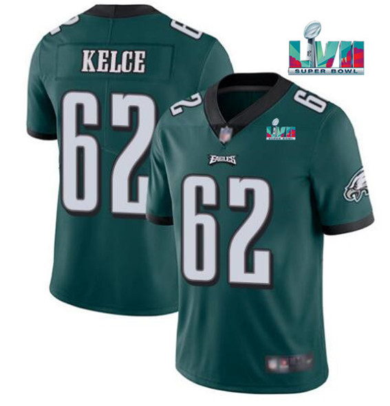 Men's Philadelphia Eagles #62 Jason Kelce Green Super Bowl LVII Patch Vapor Untouchable Limited Stitched Jersey