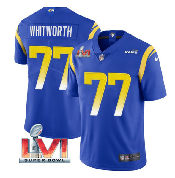 Men's Los Angeles Rams #77 Andrew Whitworth Royal 2022 Super Bowl LVI Vapor Limited Stitched Jersey