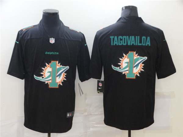 Men's Miami Dolphins #1 Tua Tagovailoa Black Shadow Logo Limited Stitched NFL Jersey