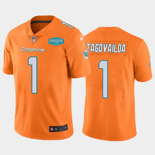 Men's Miami Dolphins #1 Tua Tagovailoa Orange With 347 Shula Patch 2020 Vapor Untouchable Limited Stitched NFL Jersey