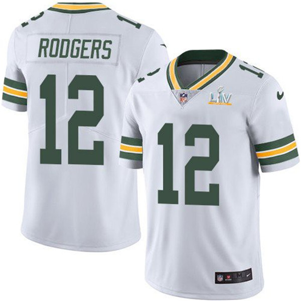 Men's Green Bay Packers #12 Aaron Rodgers White 2021 Super Bowl LV Stitched NFL Jersey