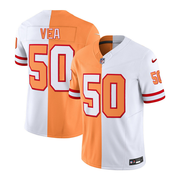 Men's Tampa Bay Buccaneers #50 Vita Vea 2023 F.U.S.E. White/Gold Split Throwback Limited Football Stitched Jersey