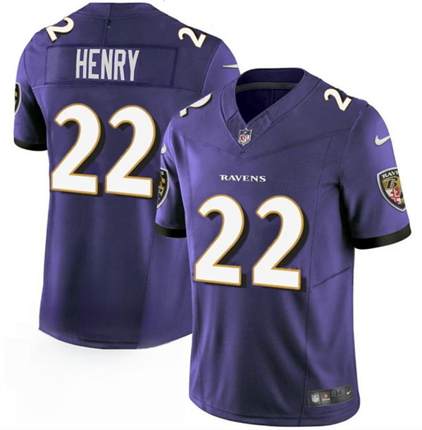 Men's Baltimore Ravens #22 Derrick Henry Purple 2023 F.U.S.E. Vapor Limited Football Stitched Jersey