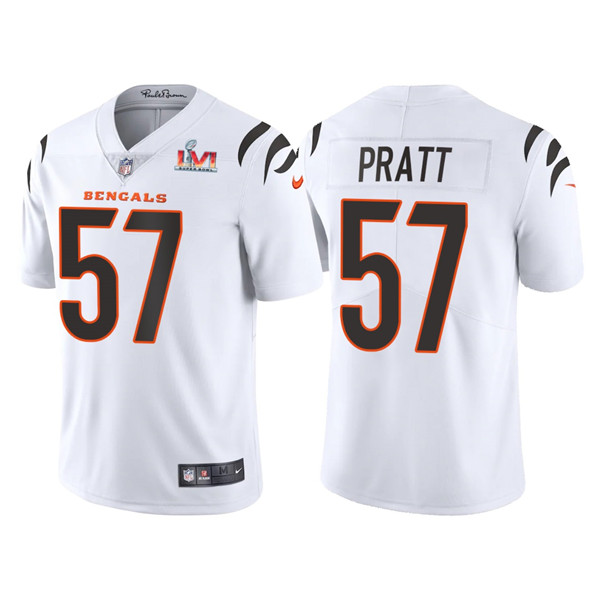 Men's Cincinnati Bengals #57 Germaine Pratt 2022 White Super Bowl LVI Vapor Limited Stitched Jersey