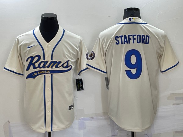 Men's Los Angeles Rams #9 Matthew Stafford Bone Cool Base Stitched Baseball Jersey