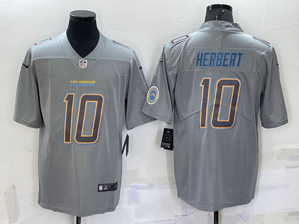 Men's Los Angeles Chargers #10 Justin Herbert Gray With Patch Atmosphere Fashion Stitched Game Jersey