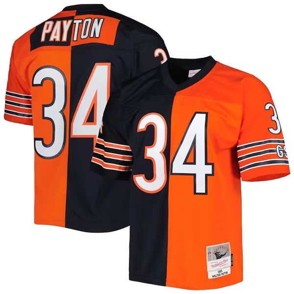 Men's Chicago Bears #34 Walter Payton Navy/Orange 1985 Mitchell & Ness Football Stitched Jersey