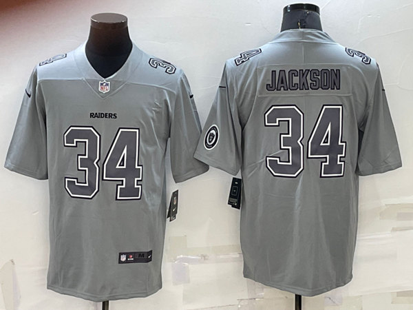 Men's Las Vegas Raiders #34 Bo Jackson Gray With Patch Atmosphere Fashion Stitched Jersey