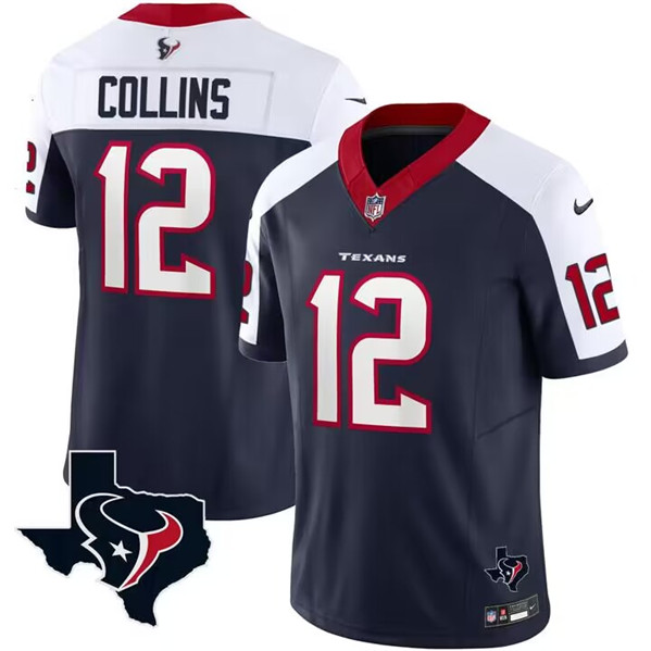 Men's Houston Texans #12 Nico Collins White/Navy 2023 F.U.S.E. Vapor Untouchable Limited Football Stitched Jersey