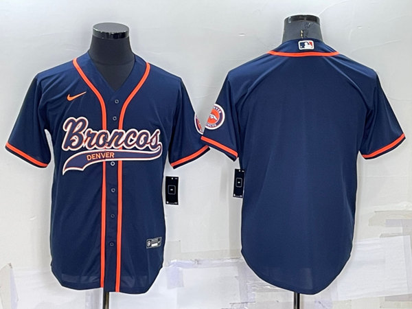 Men's Denver Broncos Blank Navy Cool Base Stitched Baseball Jersey