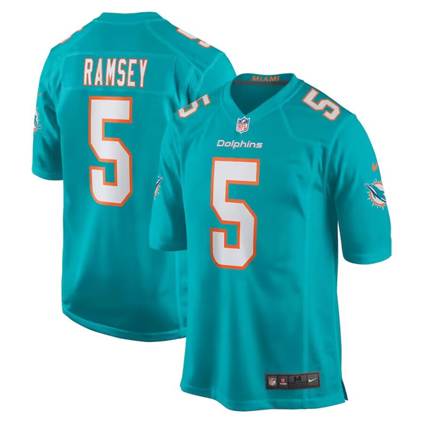 Men's Miami Dolphins #5 Jalen Ramsey Aqua Stitched Game Jersey