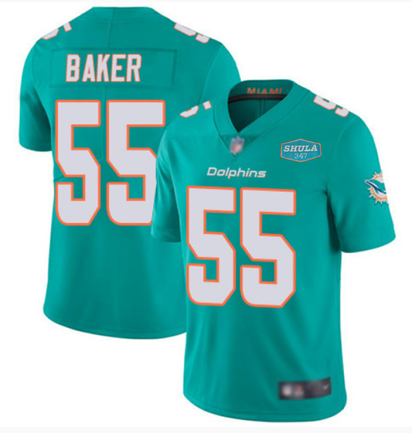 Men's Miami Dolphins #55 Jerome Baker Aqua With 347 Shula Patch 2020 Vapor Untouchable Limited Stitched NFL Jersey