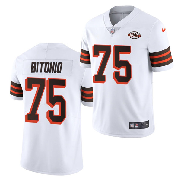 Men's Cleveland Browns #75 Joel Bitonio White 1946 Collection Vapor Stitched Football Jersey (Check description if you want Women or Youth size)