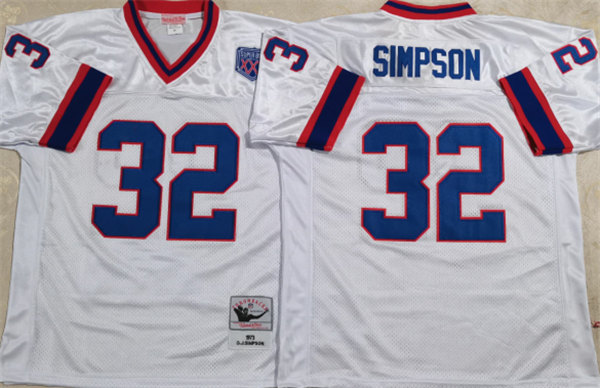 Men's Buffalo Bills #32 SIMPSON White Stitched Jersey