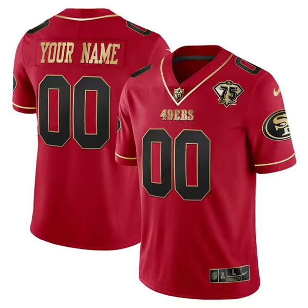 Men's San Francisco 49ers Active Player Custom Red Gold 75th Anniversary Patch Stitched Football Jersey