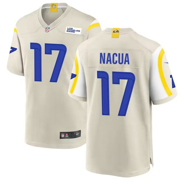 Men's Los Angeles Rams #17 Puka Nacua Bone Football Stitched Game Jersey