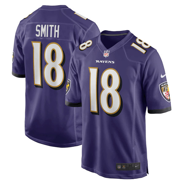 Men's Baltimore Ravens #18 Roquan Smith Purple Game Jersey