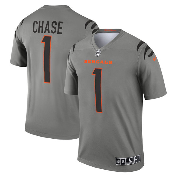 Men's Cincinnati Bengals #1 Ja'Marr Chase Gray Stitched Jersey