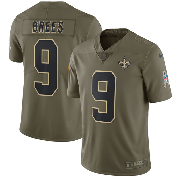 Men's Nike New Orleans Saints #9 Drew Brees Olive Salute To Service Limited Stitched NFL Jersey