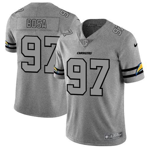 Men's Los Angeles Chargers #97 Joey Bosa 2019 Gray Gridiron Team Logo Stitched NFL Jersey