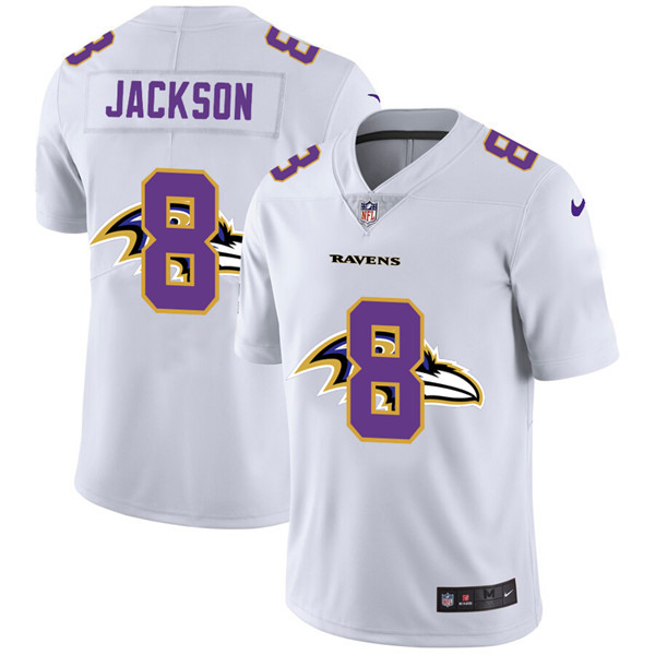 Men's Baltimore Ravens #8 Lamar Jackson White Stitched NFL Jersey