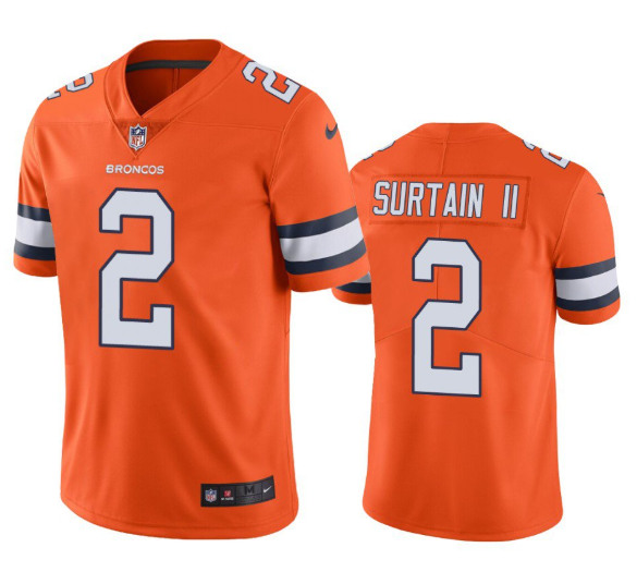 Men's Denver Broncos #2 Patrick Surtain II 2021 Orange Color Rush Stitched Football Jersey