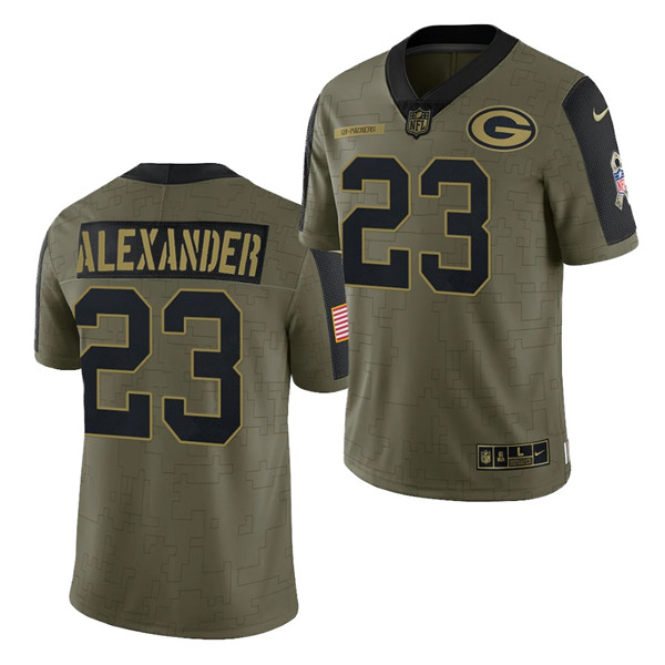 Men's Green Bay Packers #23 Jaire Alexander 2021 Olive Salute To Service Limited Stitched Jersey