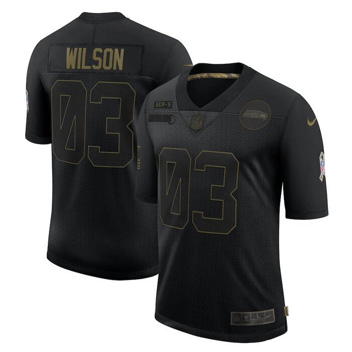 Men's Seattle Seahawks #3 Russell Wilson 2020 Black Salute To Service Limited Stitched Jersey