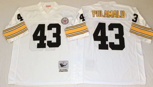 Mitchell & Ness Steelers #43 Troy Polamalu White Throwback Stitched NFL Jersey