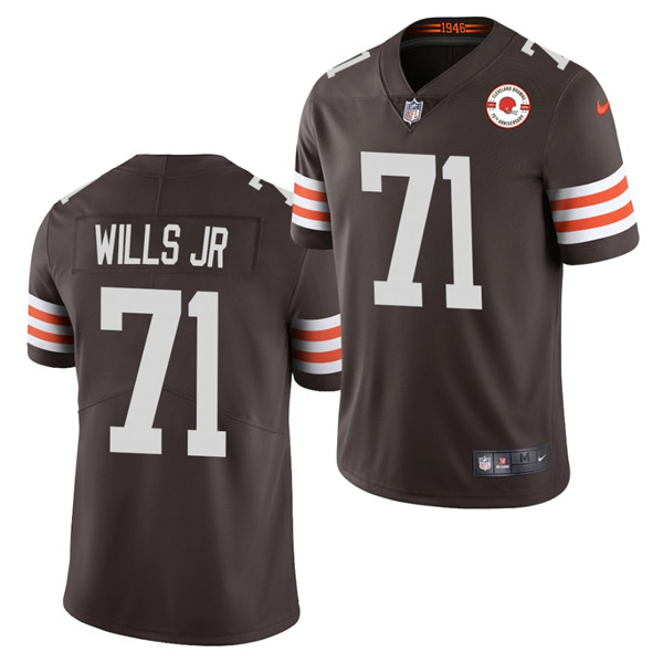 Men's Cleveland Browns #71 Jedrick Wills Jr. 2021 Brown 75th Anniversary Patch Vapor Untouchable Limited Stitched NFL Jersey
