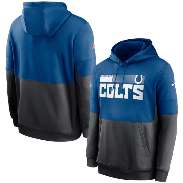 Men's Indianapolis Colts Royal/Charcoal Sideline Impact Lockup Performance Pullover NFL Hoodie