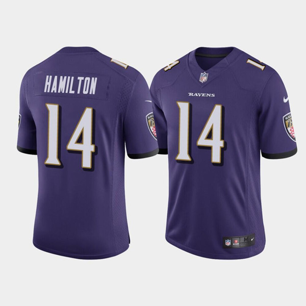 Men's Baltimore Ravens #14 Kyle Hamilton Purple Stitched Game Jersey