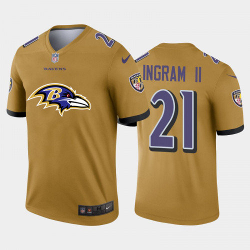 Men's Baltimore Ravens #21 Mark Ingram II Gold 2020 Team Big Logo Inverted Legend Stitched Jersey