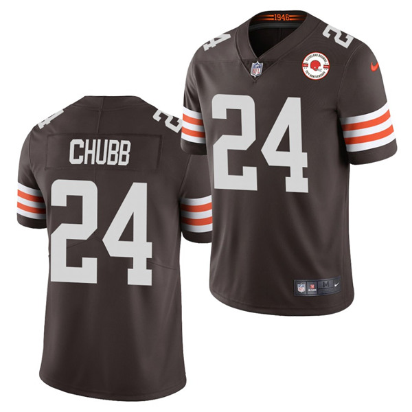 Men's Cleveland Browns #24 Nick Chubb 2021 Brown 75th Anniversary Patch Vapor Untouchable Limited Stitched NFL Jersey (Check description if you want Women or Youth size)