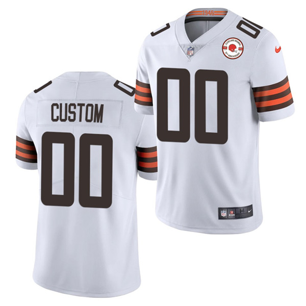Men's Cleveland Browns Customized 2021 White 75th Anniversary Patch Limited Stitched Jersey (Check description if you want Women or Youth size)
