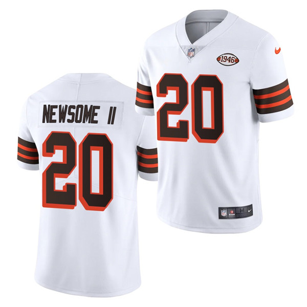 Men's Cleveland Browns #20 Greg Newsome II White 1946 Collection Vapor Stitched Football Jersey (Check description if you want Women or Youth size)